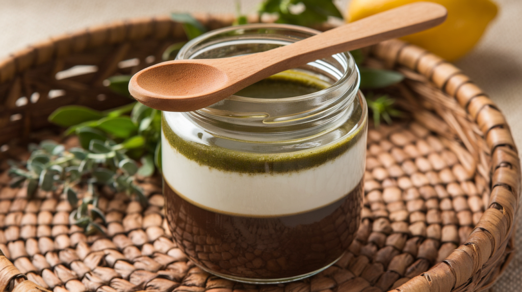 glass jar filled with a homemade skincare routine