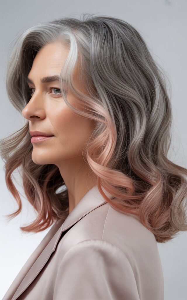 gray hair balayage and Rose Silver highlights