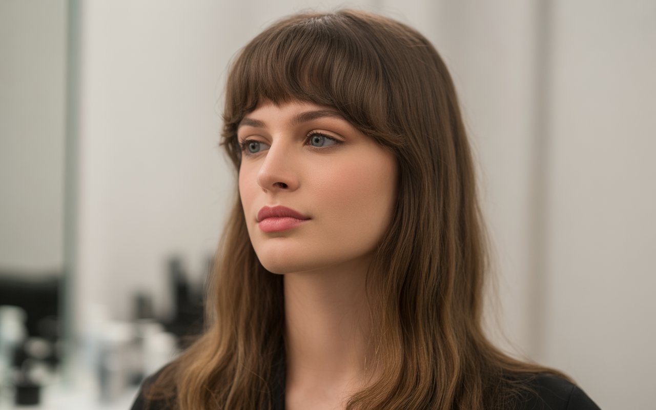 Curve hair Bangs, beauty salon female model