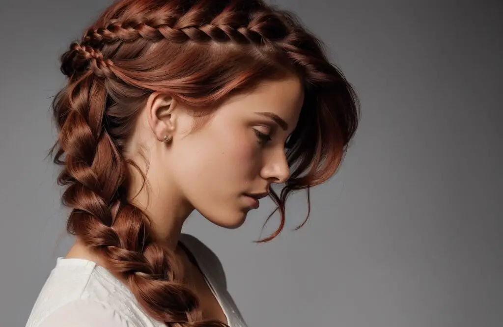 hair braid with 4 strands on Fire Engine Red hair color