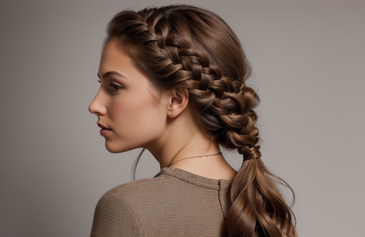 hair braid with 4 strands on Hazelnut Brown hair color