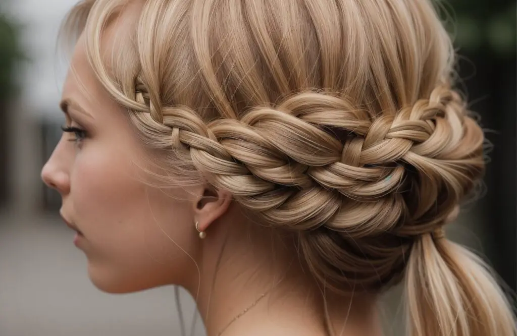 hair braid with 4 strands on Peach Blonde hair color