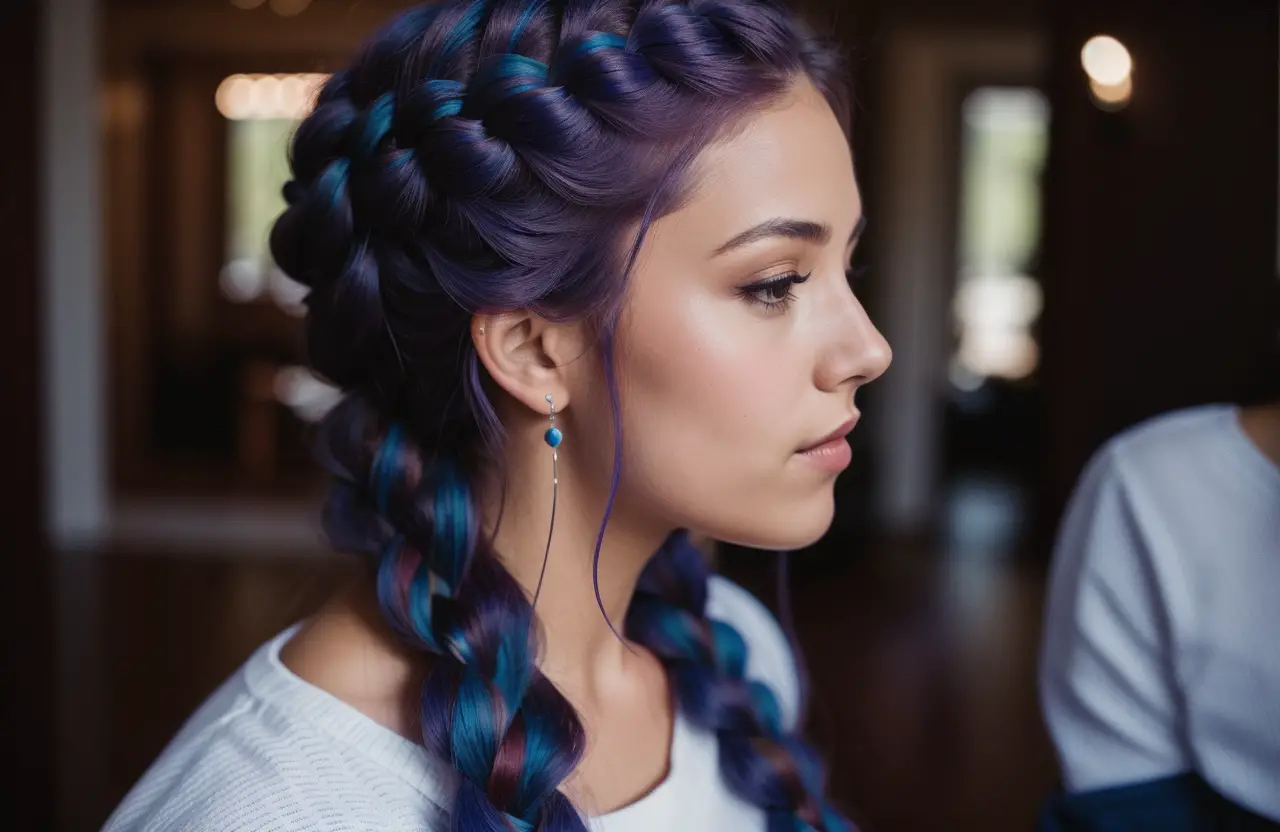 halo braid on Blueberry hair color