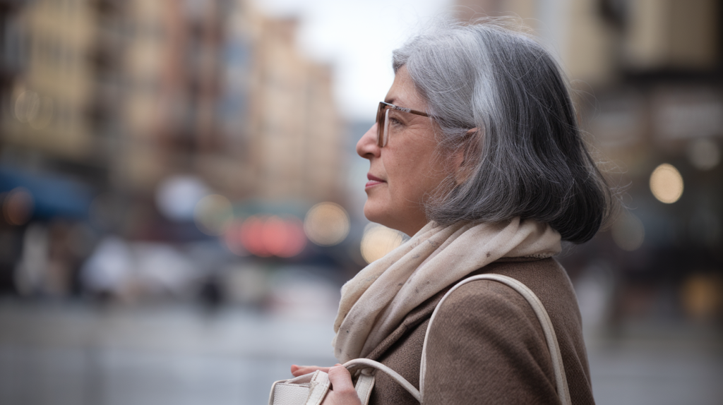 Mature woman with gray hair