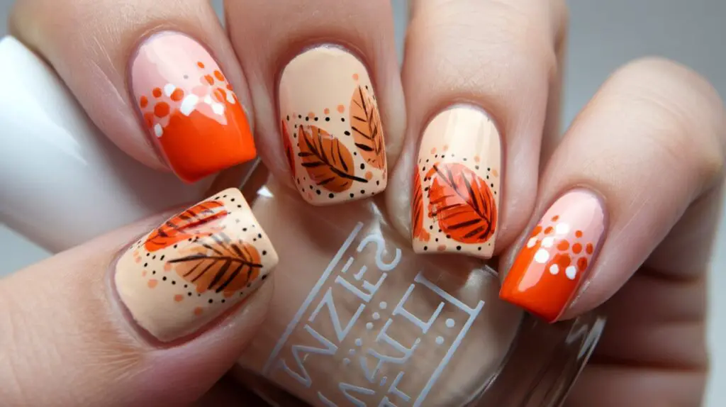 Fall Nails Design Brown Orange Leaves