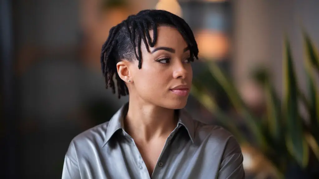 jet black hair short natural LOC hairstyle