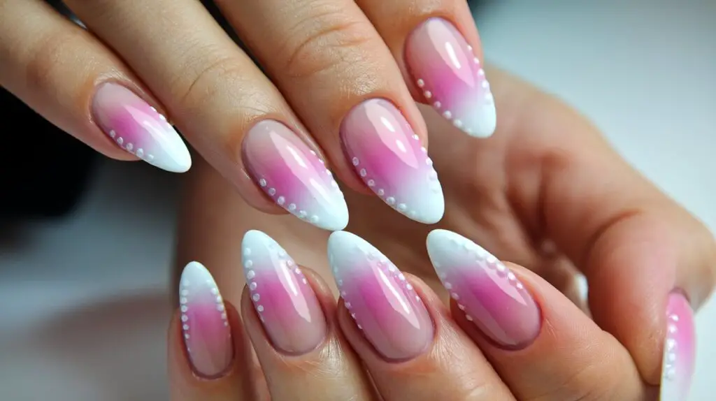 Long Almond Shaped Nails White Pink Nail Design