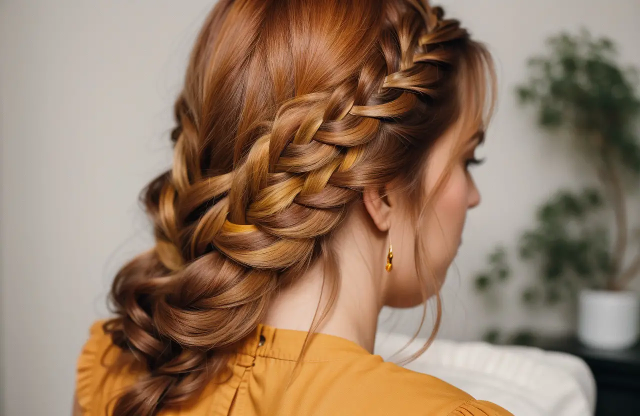 layered hair braid on Marigold hair color