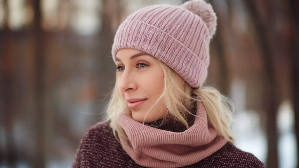 low bun placement under winter hat