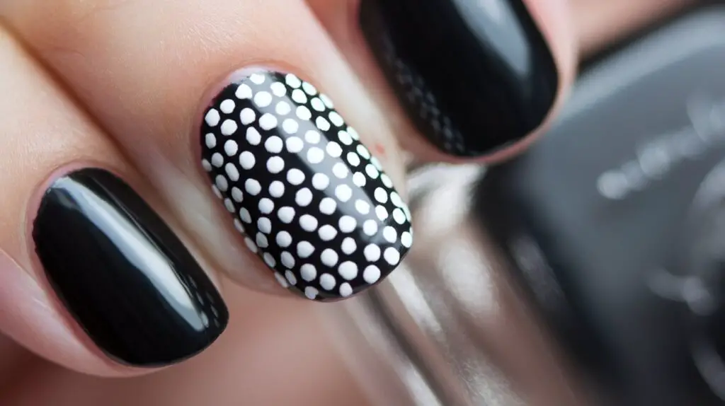 Black Nail Polish with White Dots