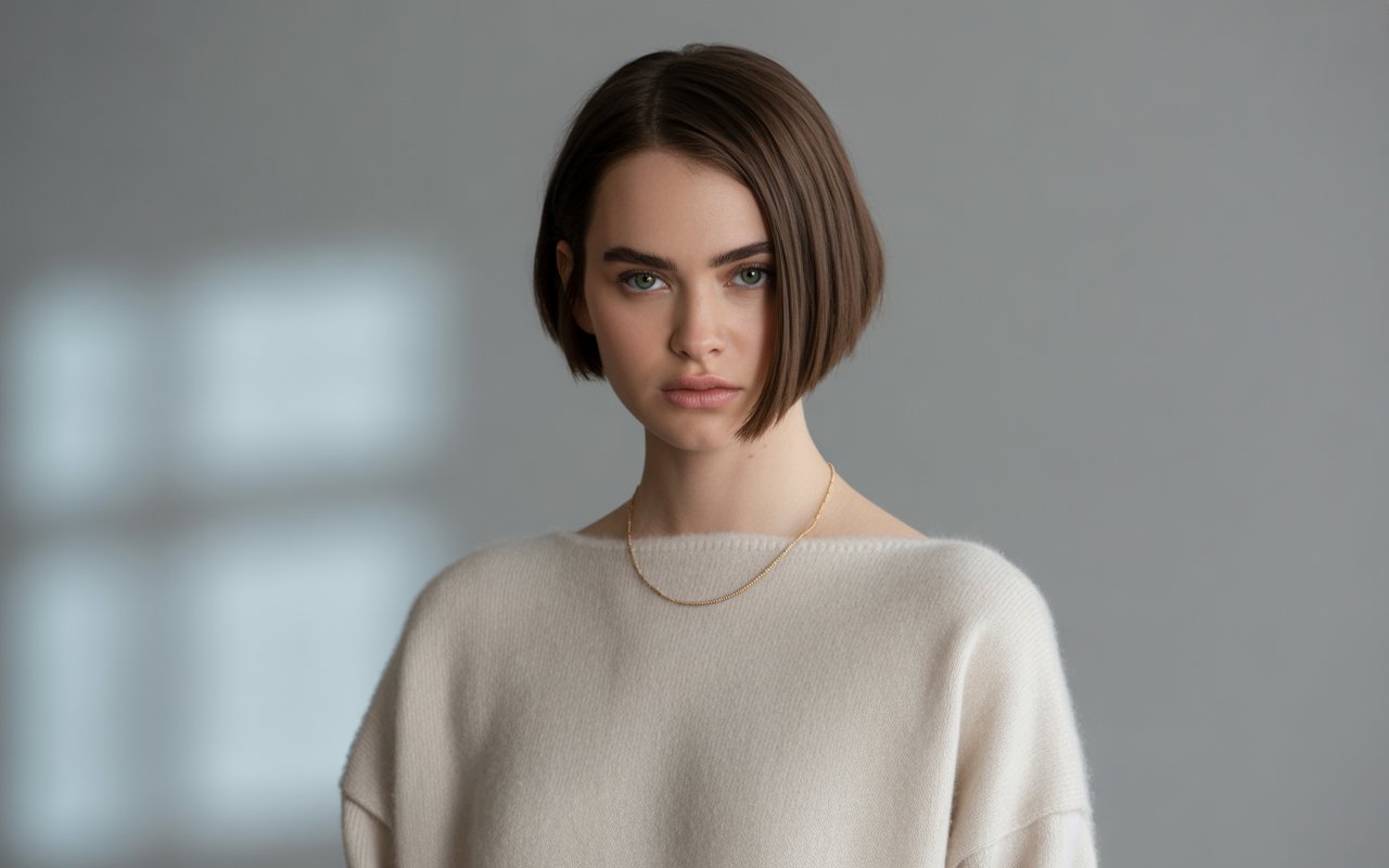 Professional female fashion model with modern haircut