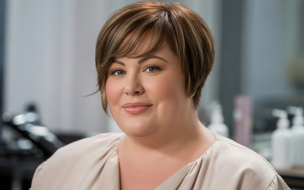 Woman with round chubby face and flattering hairstyle