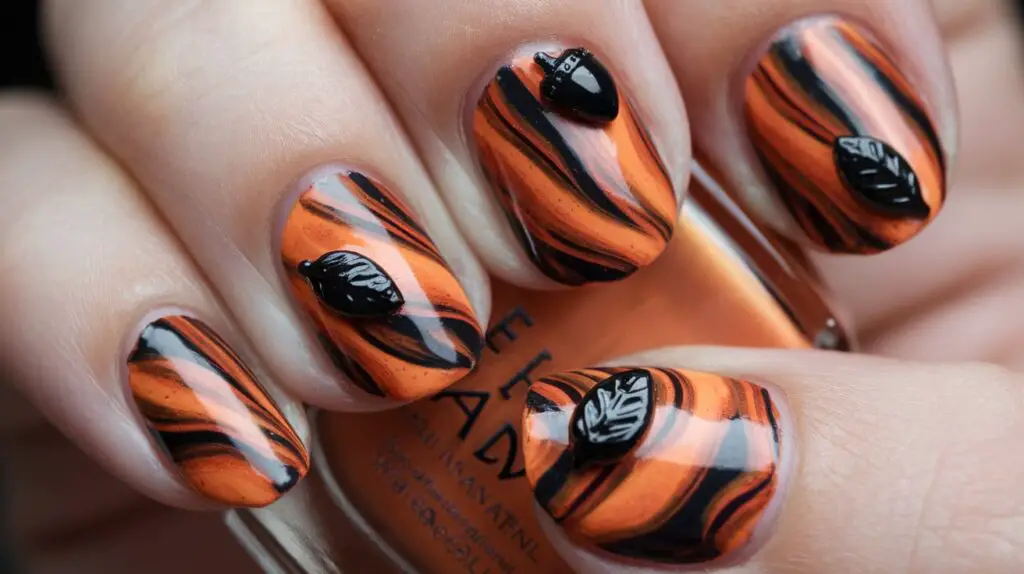 Fall Nails Design Orange Black