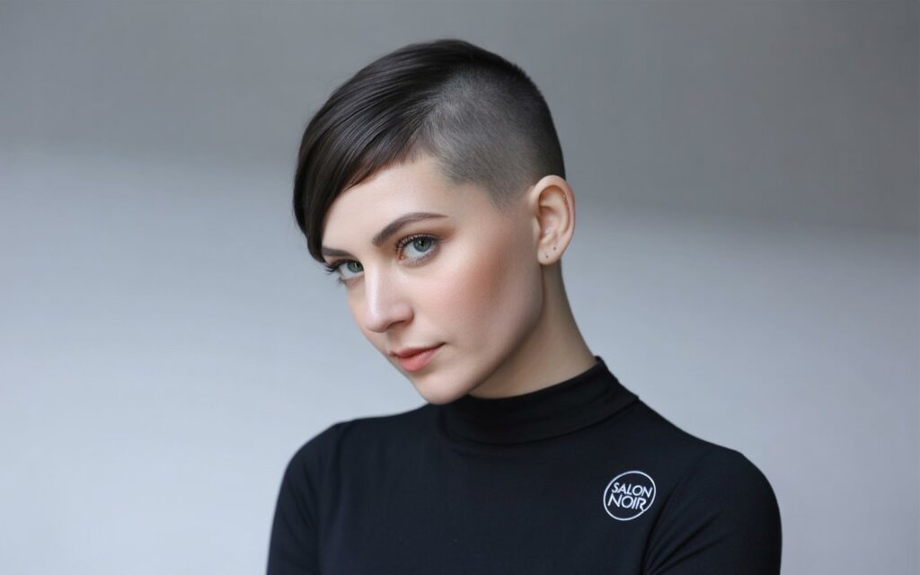 Woman with Very Short Haircut with Shaved Side