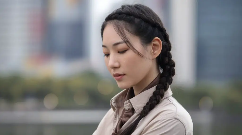 French Braid on Asian Woman with Oval Face