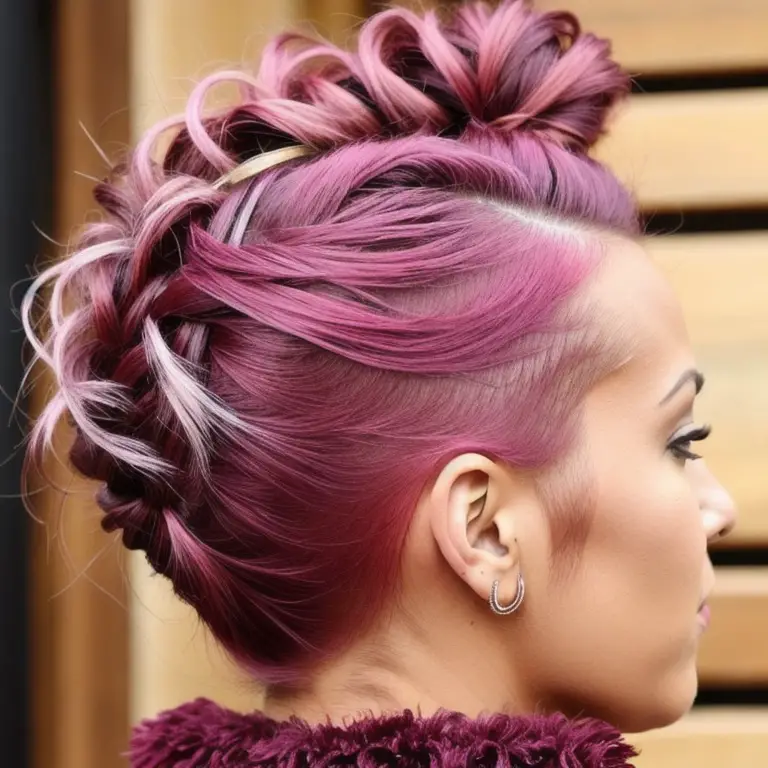 punk Mohawk braid on Burgundy hair color