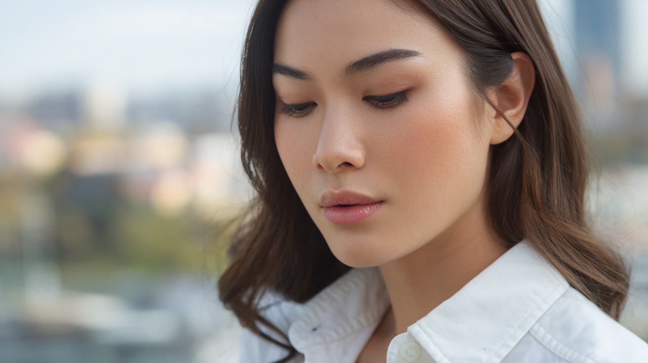 woman with Asian descent, focusing on her radiant skin