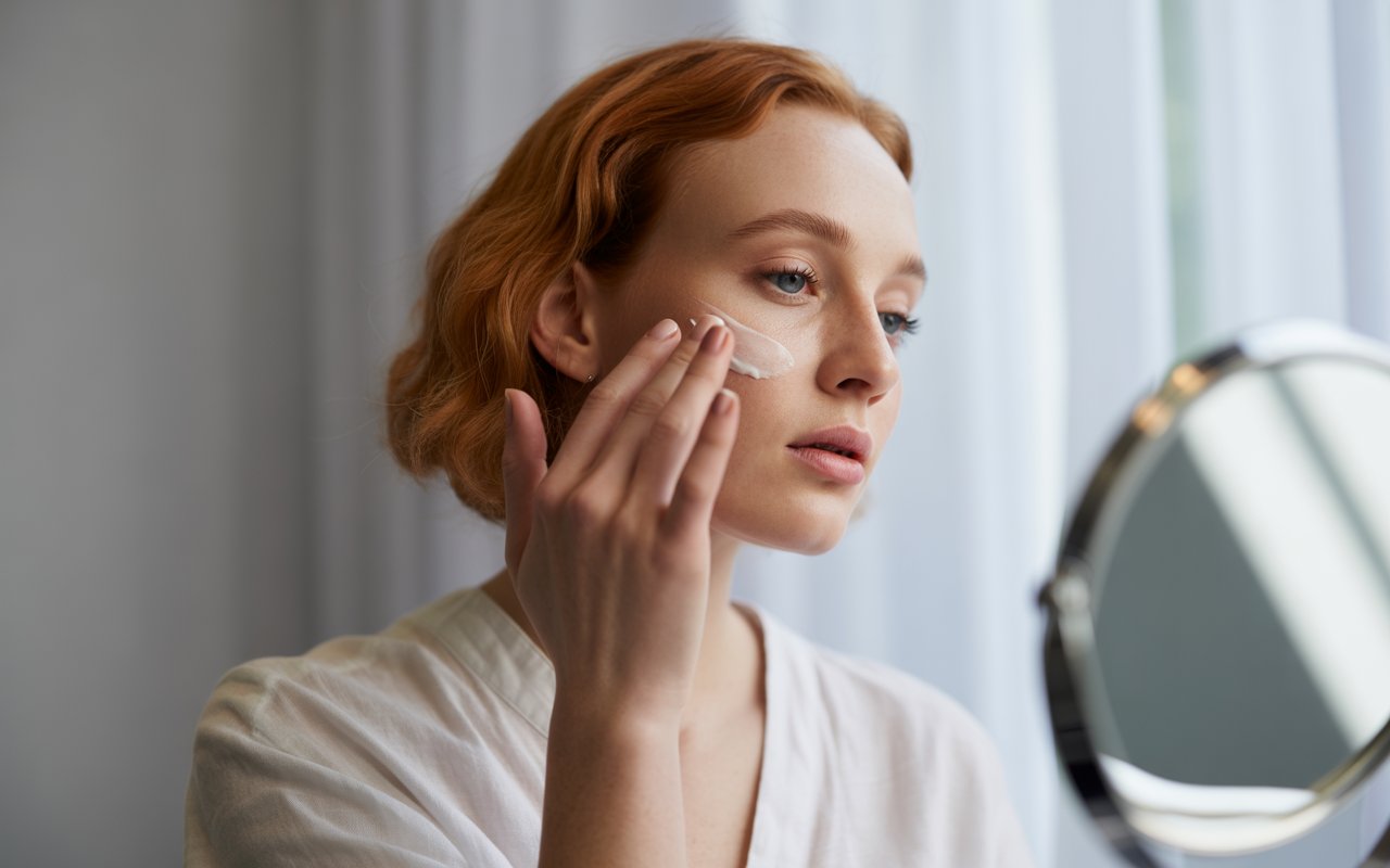 Woman with French Anti-Aging Skincare Routine