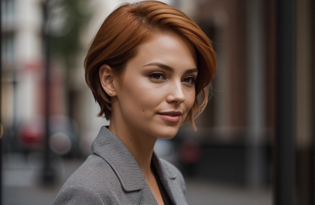 short haircut with Ginger hair color