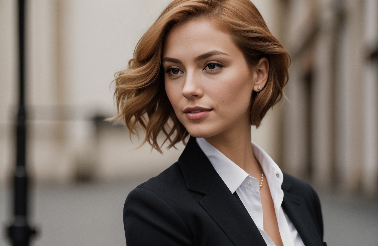 short layered hairstyle with Strawberry Blonde hair color