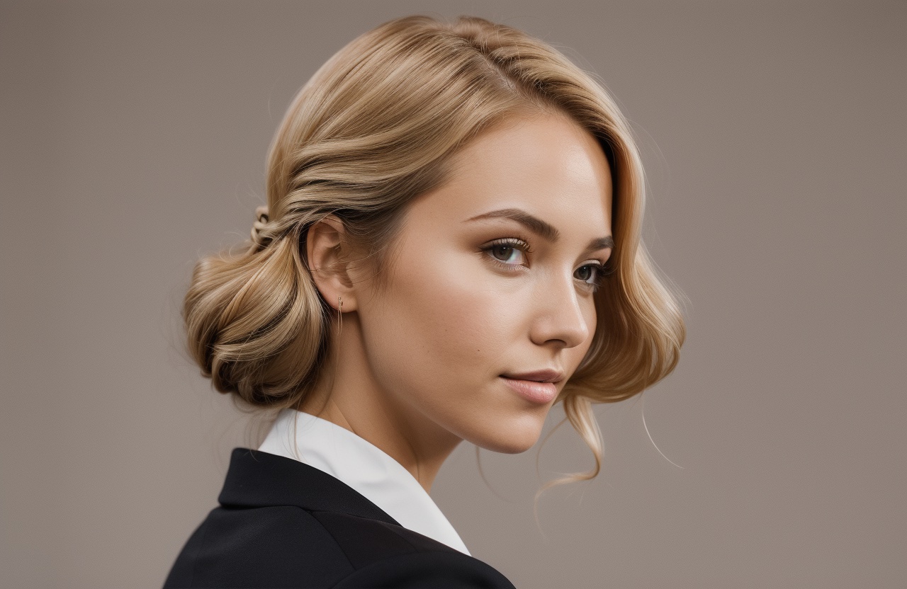 simple office hairstyle and Apricot Blonde hair color