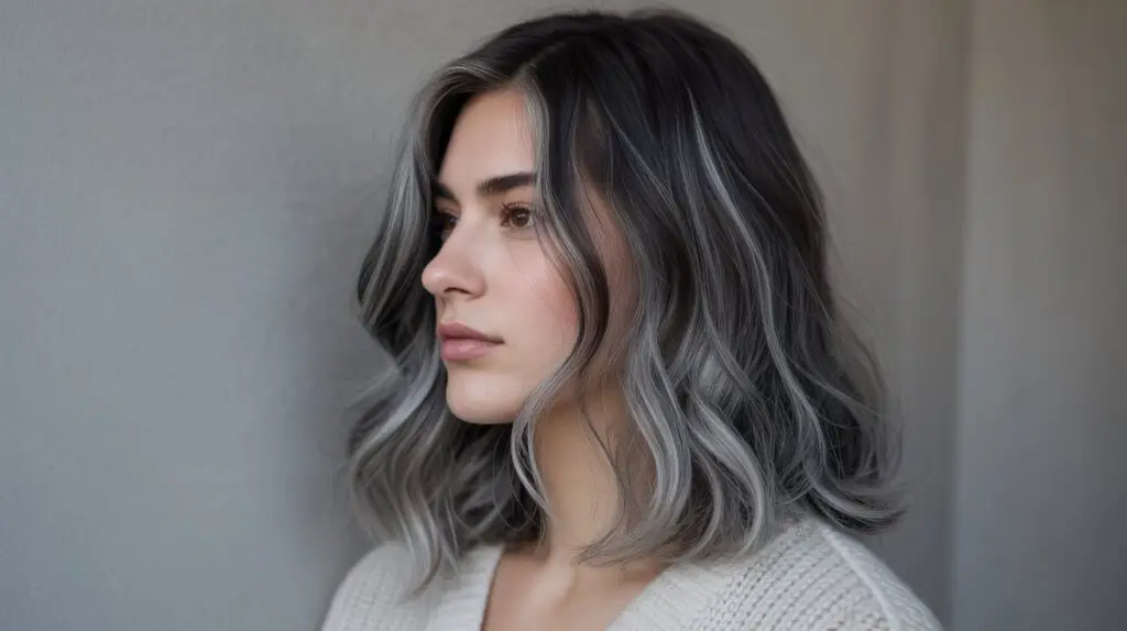 Gray Hair balayage on dark hair