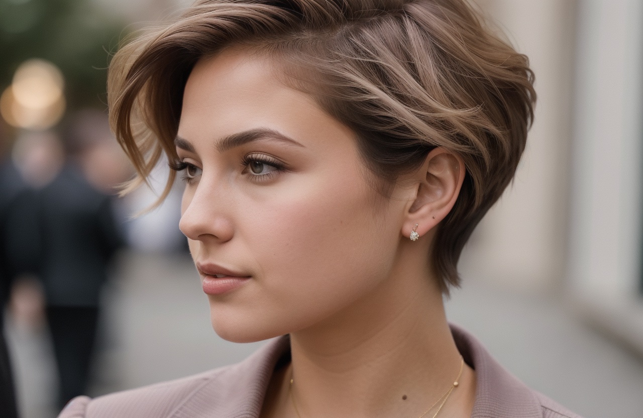 soft texture hair, a short hairstyle and Dusty Mauve hair color