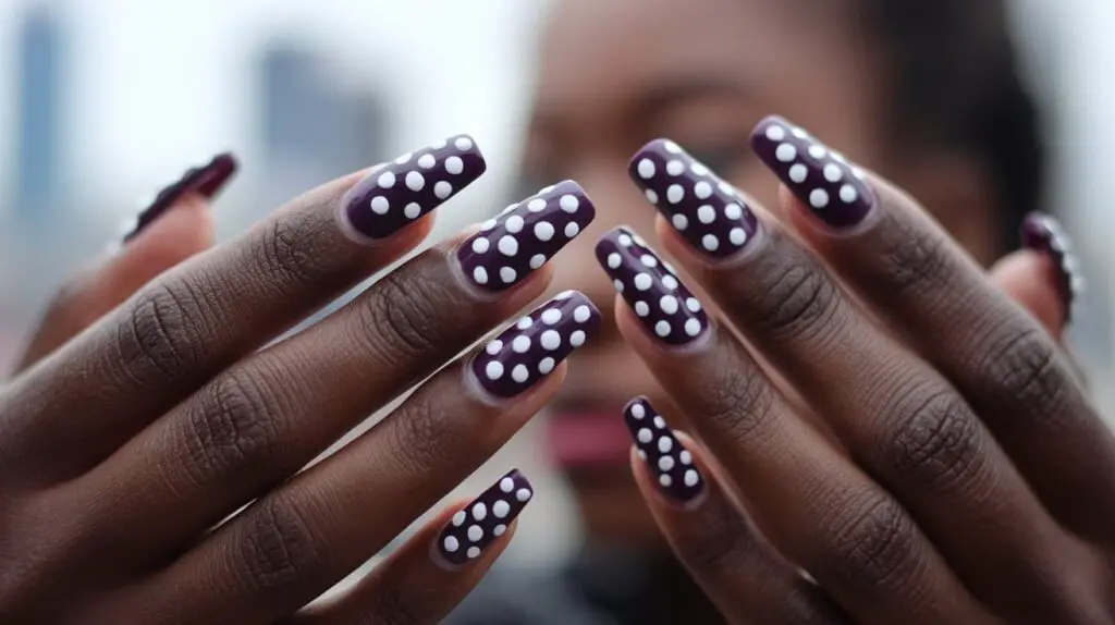 Dark Nail Design White Dots