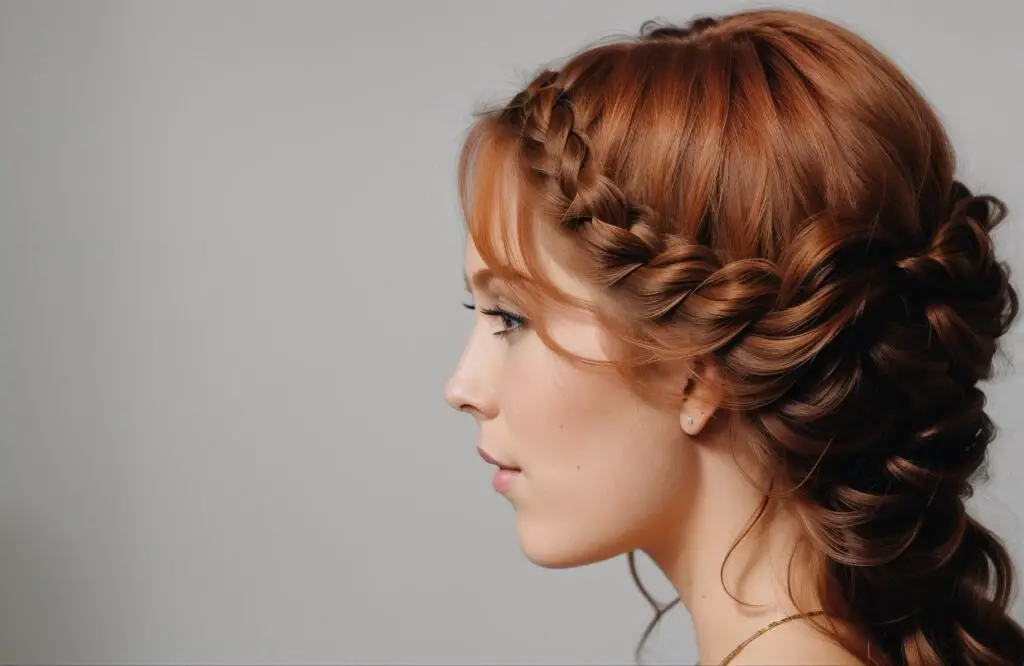 three strand Braid on woman's Ginger hair color