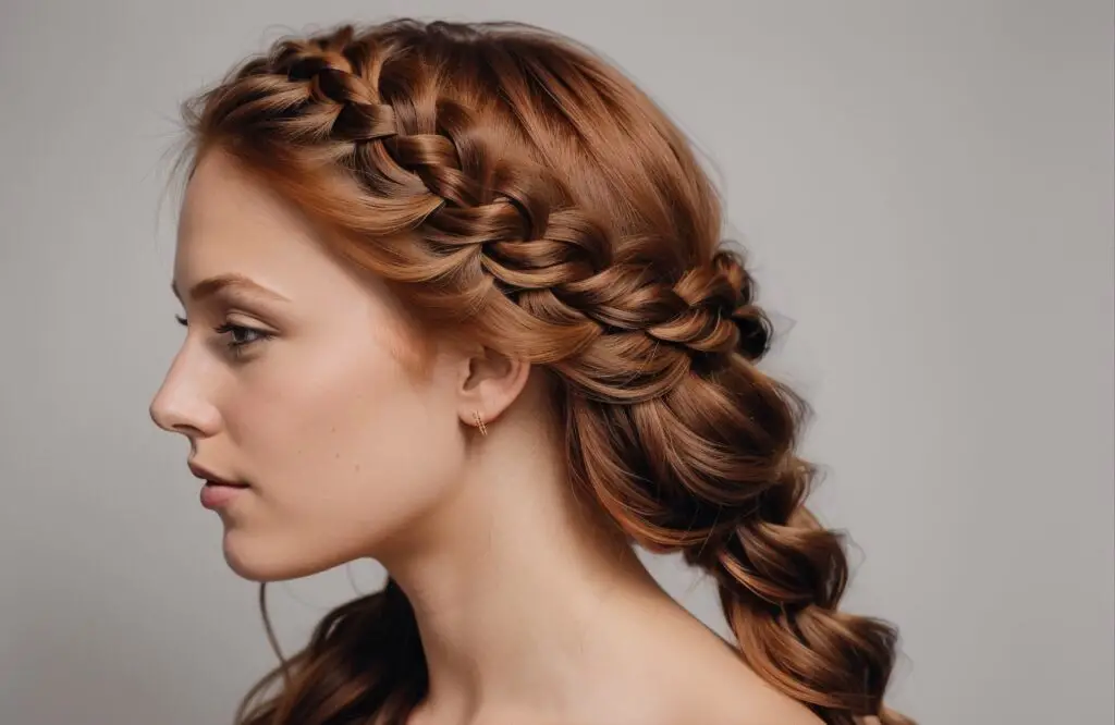 three strand Braid on woman's Ginger hair color