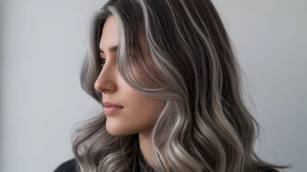 Gray Hair balayage on dark hair