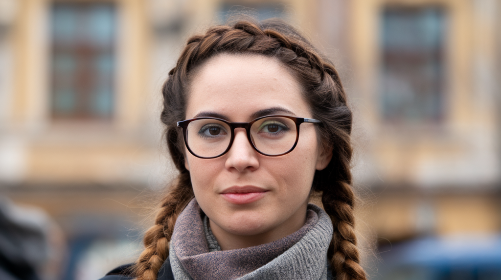 Bosnian woman with a square face shape and a French braid.