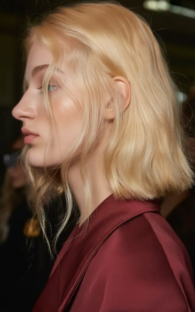 vanilla blonde hair with a visibly glossy healthy luminous finish