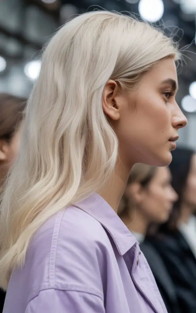 virgin never-colored hair transformed into a bright even vanilla blonde 