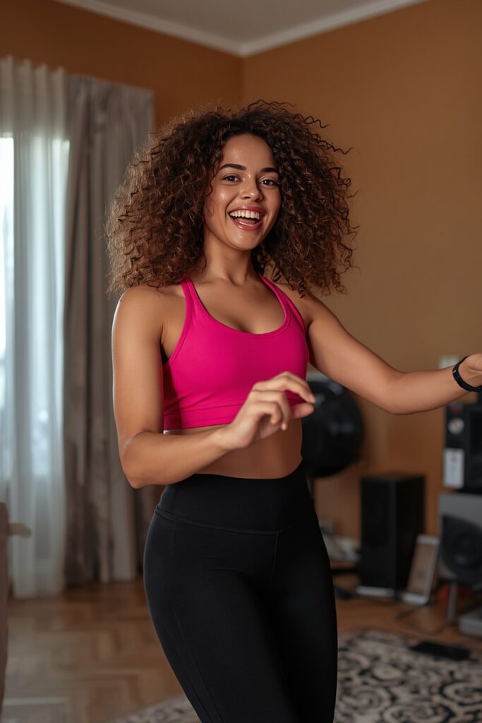 woman dancing Reggaeton zumba at home woman dancing Reggaeton zumba at home