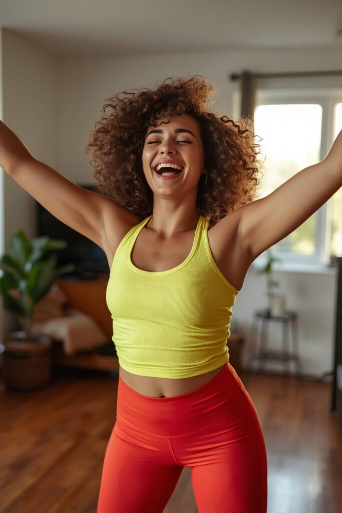 woman dancing salsa zumba at home woman dancing salsa zumba at home