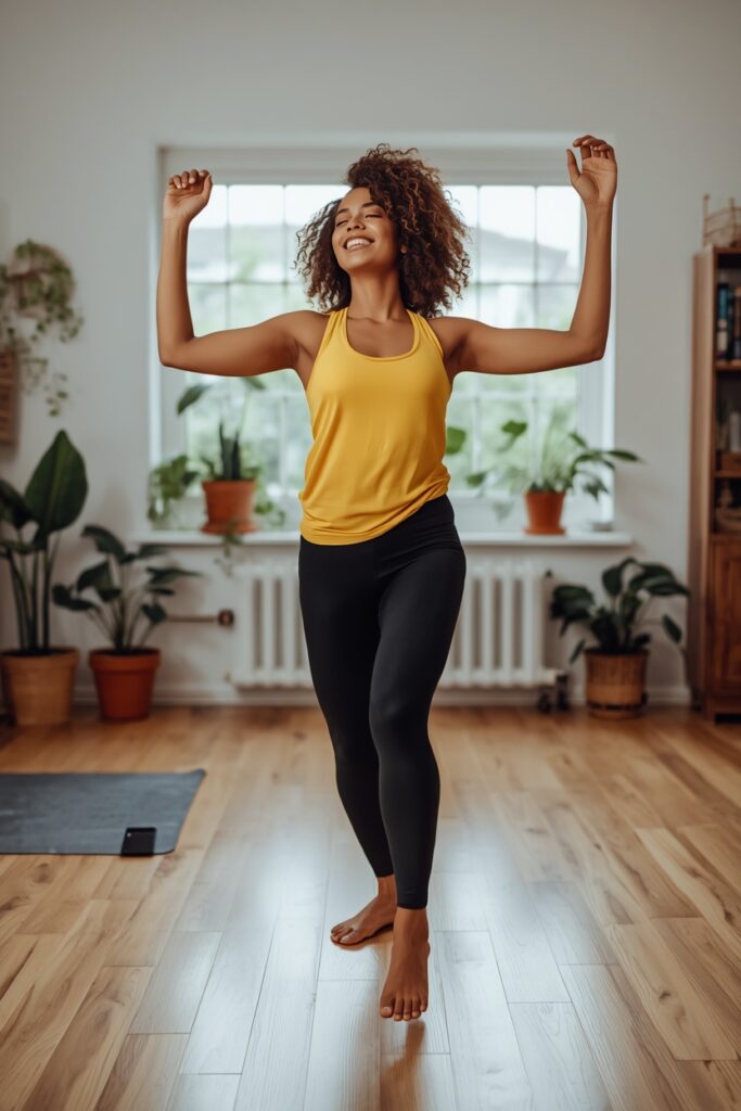 woman dancing zumba at home woman dancing zumba at home
