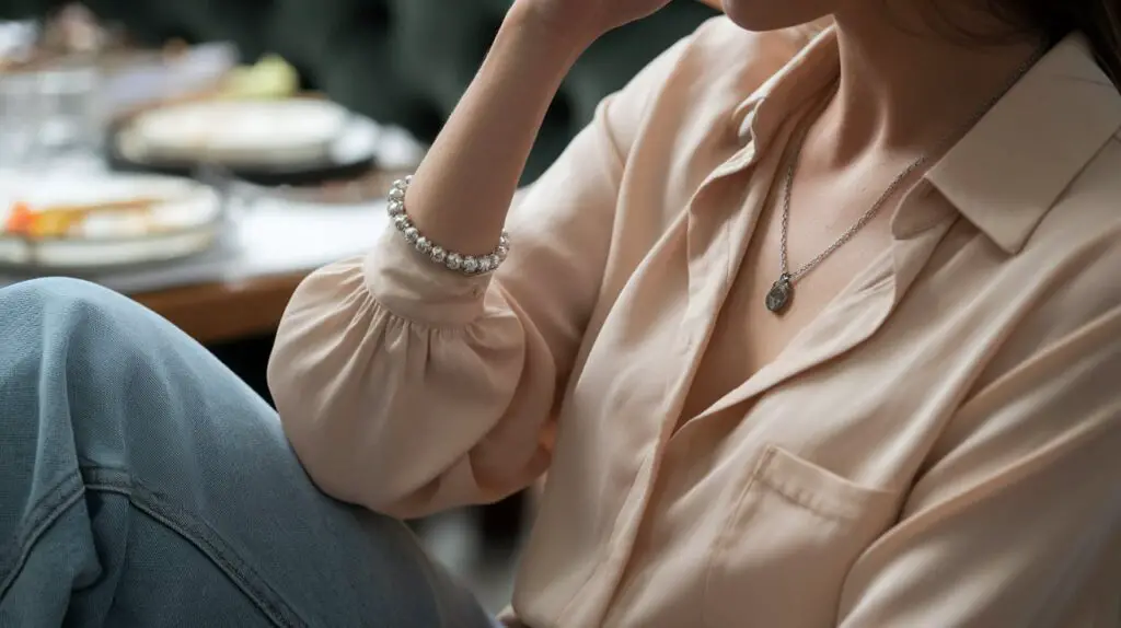 woman's  Classic Jeans and Blouse Casual Dinner Outfit