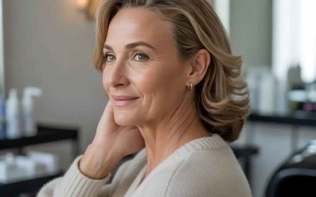 50 yrs old Woman doing skincare